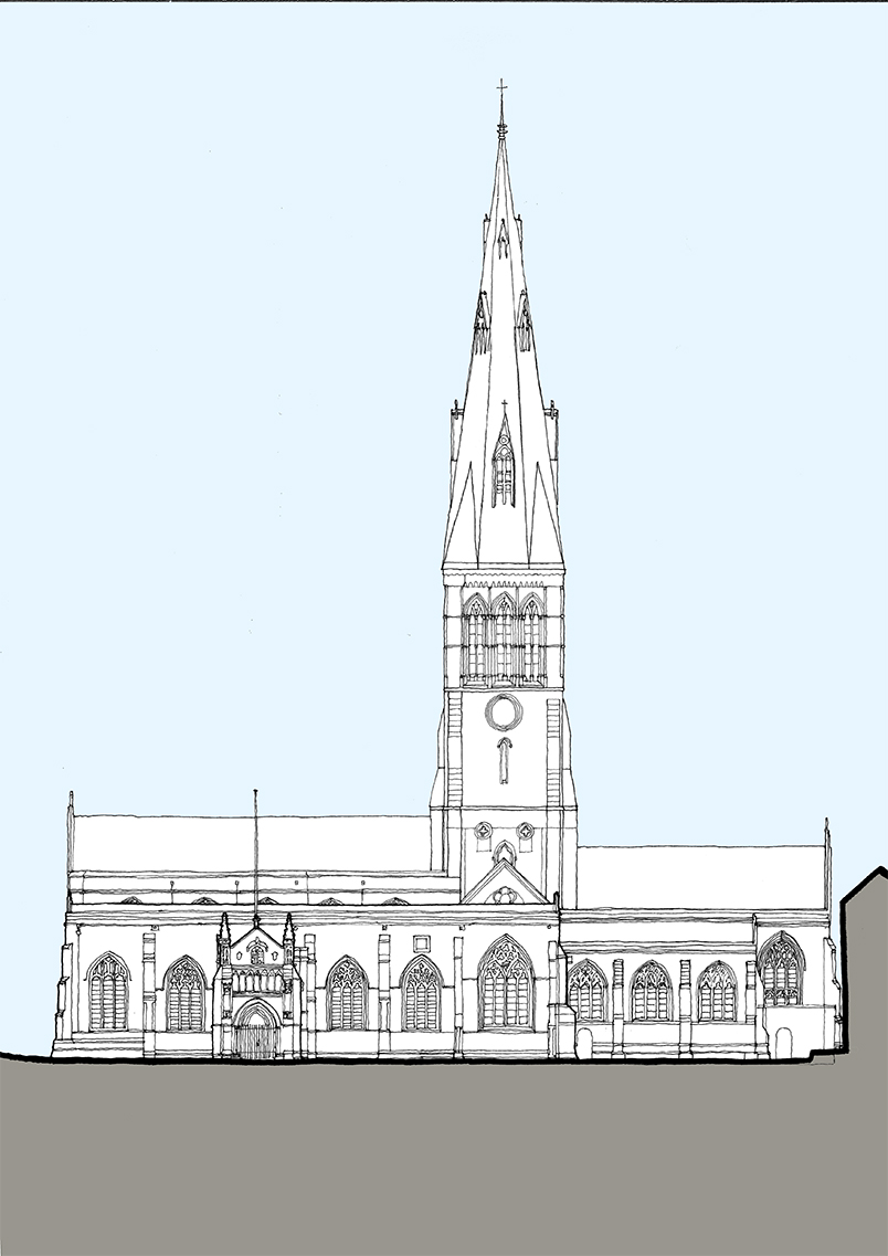 1828_Leicester cath_Cathedral elevation_south_S
